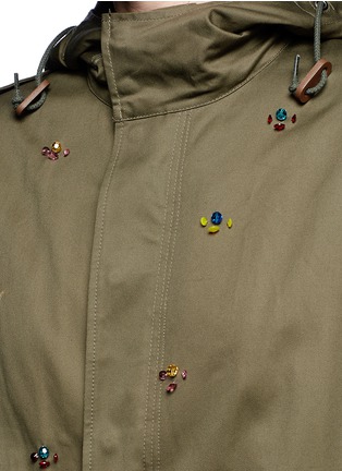 Detail View - Click To Enlarge - 73115 - 'Je Taime' floral ribbon and strass embellished parka