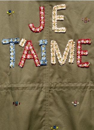 Detail View - Click To Enlarge - 73115 - 'Je Taime' floral ribbon and strass embellished parka