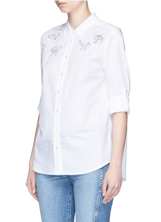 Front View - Click To Enlarge - CLOSED - x Jupe by Jackie animal embroidered poplin shirt