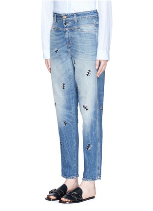 Front View - Click To Enlarge - CLOSED - x Jupe by Jackie embroidered denim pants