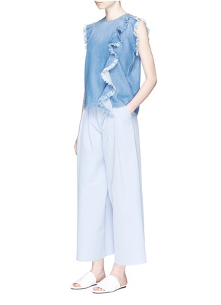 Figure View - Click To Enlarge - CLOSED - Fringed ruffle sleeveless denim top