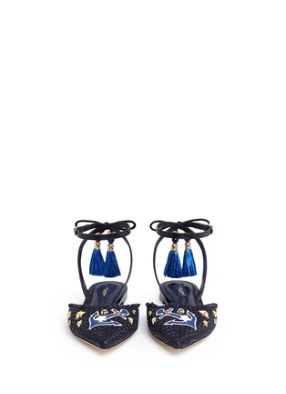Front View - Click To Enlarge - - - Embellished anchor patch tassel raffia flats