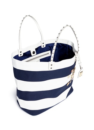 Detail View - Click To Enlarge - - - 'Beatrice' large pin embellished stripe canvas shopper tote