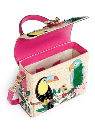 Detail View - Click To Enlarge - - - 'Dolce Bag' in raffia with embellished parrot appliqué