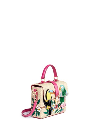 Figure View - Click To Enlarge - - - 'Dolce Bag' in raffia with embellished parrot appliqué