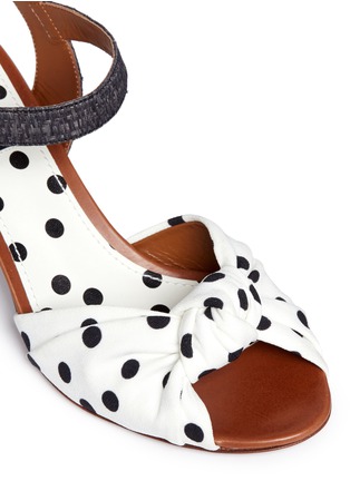 Detail View - Click To Enlarge - - - Straw strap polka dot print knotted sandals