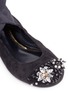Detail View - Click To Enlarge - LANVIN - Strass floral suede ankle tie ballerina flats