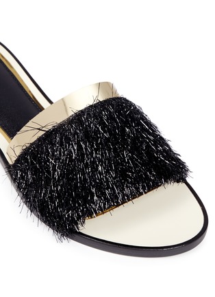 Detail View - Click To Enlarge - LANVIN - Mirror leather trim fringed slide sandals