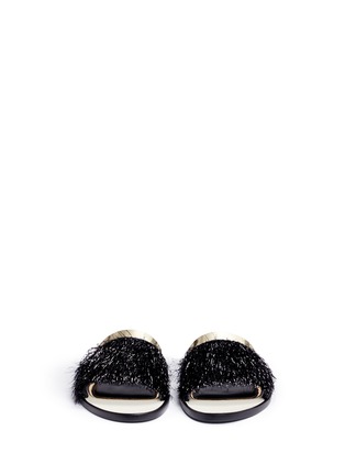 Front View - Click To Enlarge - LANVIN - Mirror leather trim fringed slide sandals