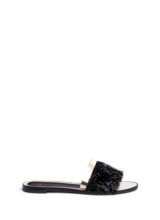 Main View - Click To Enlarge - LANVIN - Mirror leather trim fringed slide sandals