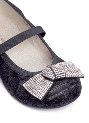 Detail View - Click To Enlarge - STUART WEITZMAN - 'Fiona Lace' strass pavé bow toddler ballet strap flats