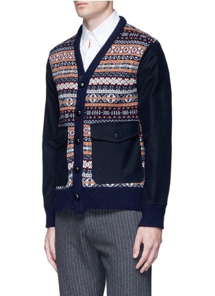 Front View - Click To Enlarge - COMME DES GARÇONS HOMME - Fair Isle intarsia moleskin sleeve cardigan