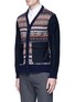 Front View - Click To Enlarge - COMME DES GARÇONS HOMME - Fair Isle intarsia moleskin sleeve cardigan
