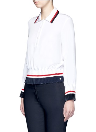 Front View - Click To Enlarge - THOM BROWNE  - Stripe pintuck polo silk blouse