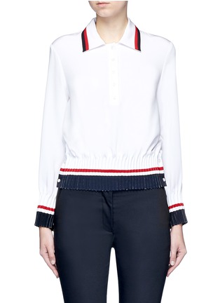 Main View - Click To Enlarge - THOM BROWNE  - Stripe pintuck polo silk blouse