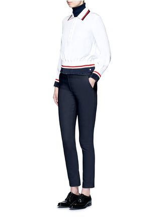 Figure View - Click To Enlarge - THOM BROWNE  - Stripe pintuck polo silk blouse