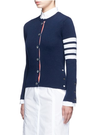 Front View - Click To Enlarge - THOM BROWNE  - Stripe sleeve button cashmere cardigan