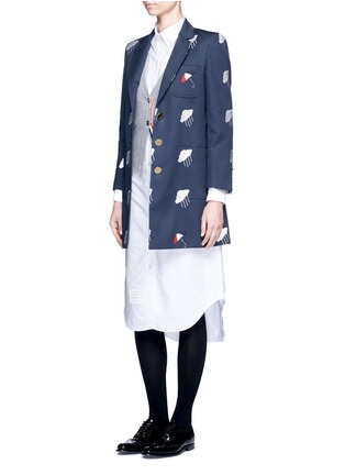 Figure View - Click To Enlarge - THOM BROWNE  - Cloud umbrella appliqué cotton twill mackintosh coat