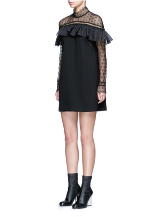 Front View - Click To Enlarge - SELF-PORTRAIT - 'Military Cape' embroidery lace ruffle shoulder dress