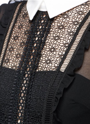 Detail View - Click To Enlarge - SELF-PORTRAIT - Tulle balloon sleeve guipure lace crepe playsuit