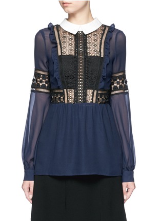 Main View - Click To Enlarge - SELF-PORTRAIT - Balloon sleeve guipure lace chiffon blouse