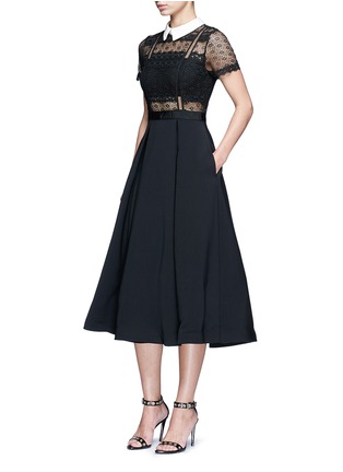 Figure View - Click To Enlarge - SELF-PORTRAIT - 'Fleur' guipure lace bodice crepe dress