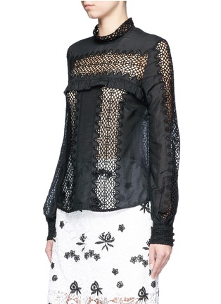 Front View - Click To Enlarge - SELF-PORTRAIT - Balloon sleeve lace panel chiffon blouse