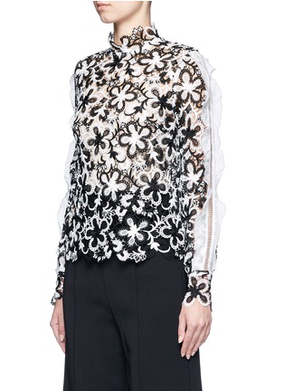 Front View - Click To Enlarge - SELF-PORTRAIT - 'Line' organza sleeve trim floral guipure lace top