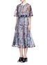 Front View - Click To Enlarge - SELF-PORTRAIT - 'Floral Vine' embroidered lace cape midi dress