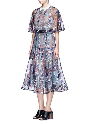 Figure View - Click To Enlarge - SELF-PORTRAIT - 'Floral Vine' embroidered lace cape midi dress