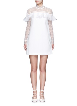 Main View - Click To Enlarge - SELF-PORTRAIT - 'Military Cape' embroidery lace ruffle shoulder dress