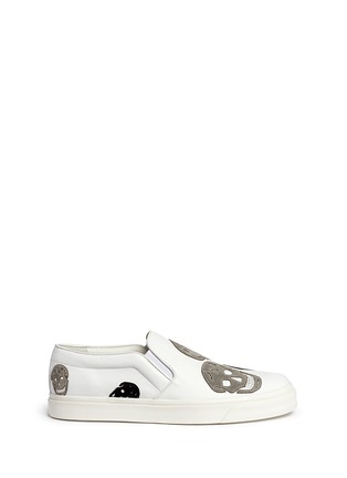 Main View - Click To Enlarge - ALEXANDER MCQUEEN - Skull suede appliqué leather skate slip-ons
