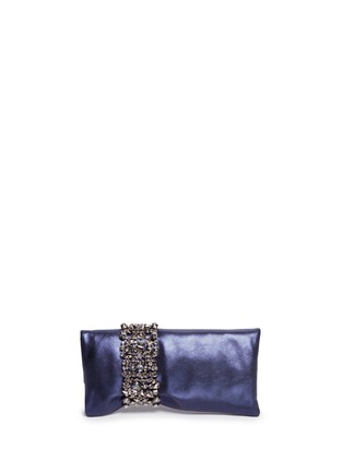 Back View - Click To Enlarge - JIMMY CHOO - 'Chandra' crystal bracelet metallic leather clutch