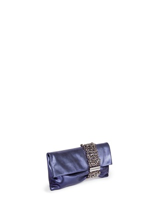 Figure View - Click To Enlarge - JIMMY CHOO - 'Chandra' crystal bracelet metallic leather clutch