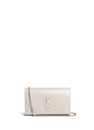 Main View - Click To Enlarge - SAINT LAURENT - 'Monogram' croc embossed leather chain wallet