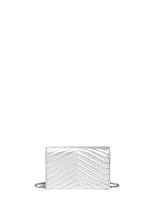 Back View - Click To Enlarge - SAINT LAURENT - 'Monogram' metallic matelassé leather chain wallet