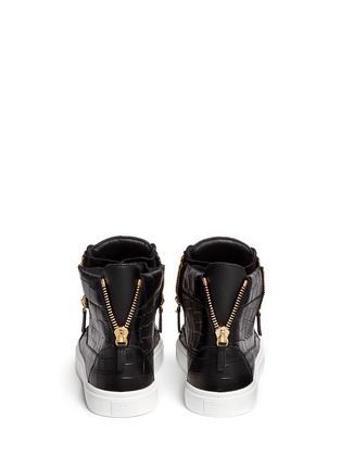 Back View - Click To Enlarge - 73426 - 'London' croc embossed leather high top sneakers