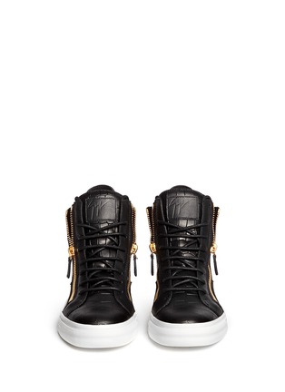 Front View - Click To Enlarge - 73426 - 'London' croc embossed leather high top sneakers