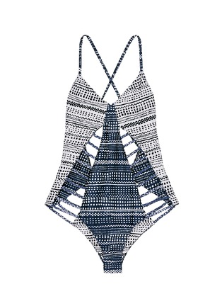 Main View - Click To Enlarge - MARA HOFFMAN - 'Peacock Stripe' print braided lattice swimsuit