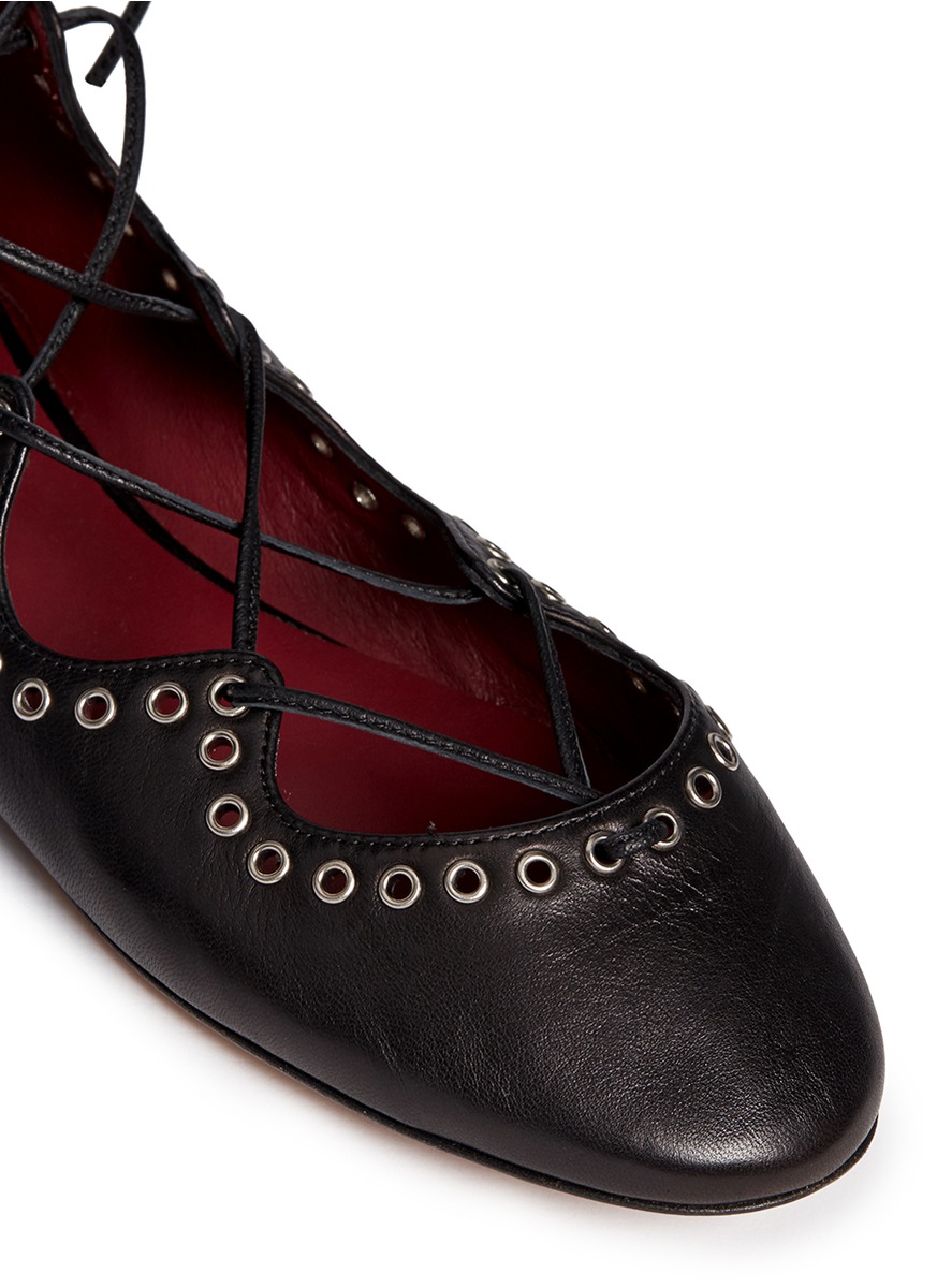 ISABEL MARANT 'Leo' Grommet Topline Leather Lace-Up Ballet Flats