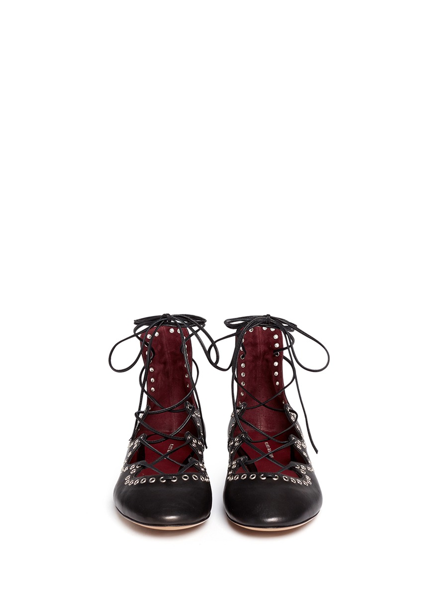ISABEL MARANT 'Leo' Grommet Topline Leather Lace-Up Ballet Flats