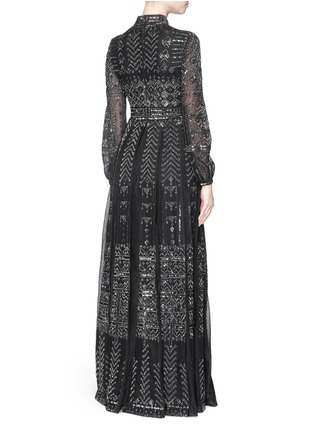 Back View - Click To Enlarge - VALENTINO GARAVANI - Batik bead embroidery mesh lace gown