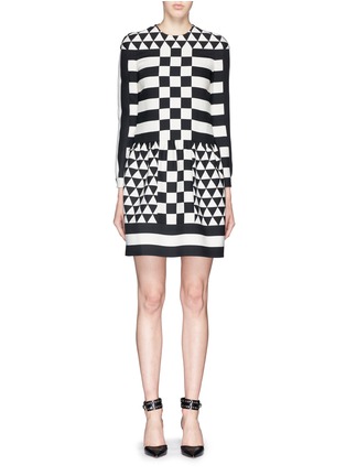 Main View - Click To Enlarge - VALENTINO GARAVANI - Diamond checkerboard crepe couture flare dress
