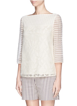 Front View - Click To Enlarge - TORY BURCH - 'Lindsey' lace stripe tulle blouse