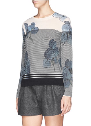 Front View - Click To Enlarge - TORY BURCH - 'Audrianna' floral print stripe Merino wool sweater