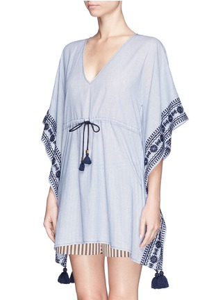 Front View - Click To Enlarge - TORY BURCH - 'Ravena' embroidery trim stripe kaftan
