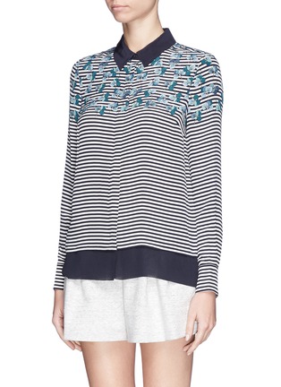 Front View - Click To Enlarge - TORY BURCH - 'Pamela' nautical stripe flower print silk shirt