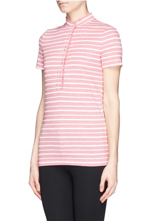 Front View - Click To Enlarge - TORY BURCH - 'Lidia' ruffle trim stripe polo shirt