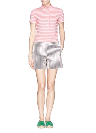 Figure View - Click To Enlarge - TORY BURCH - 'Lidia' ruffle trim stripe polo shirt