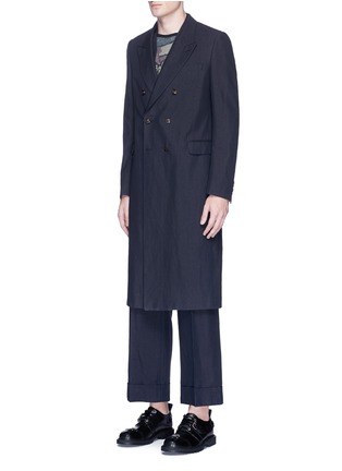 Front View - Click To Enlarge - DRIES VAN NOTEN - Collar strap cotton-linen coat